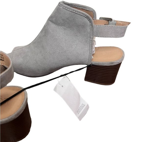 Loft Gray Faux Suede Peep Toe Boho Heel Sandals Size 10 - Picture 5 of 11
